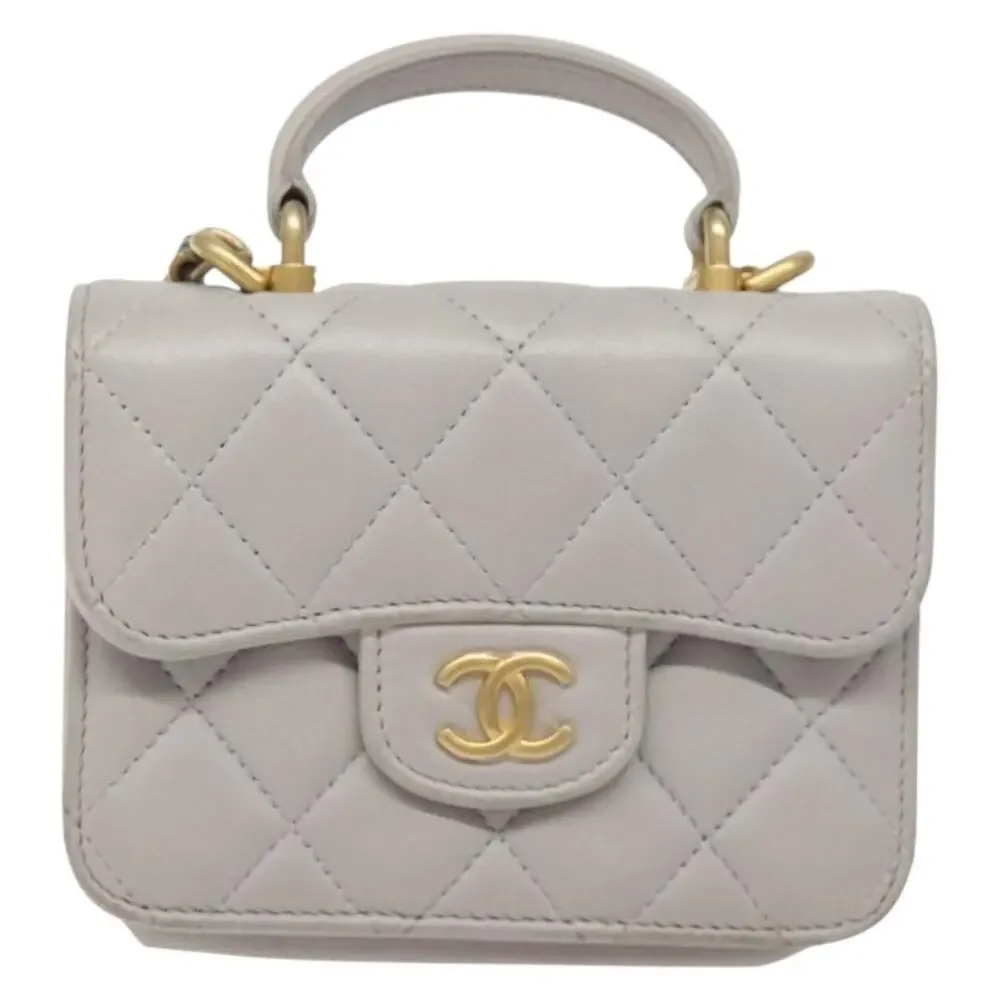 Chanel Matelasse Lambskin Chain Wallet Shoulder Bag Gray